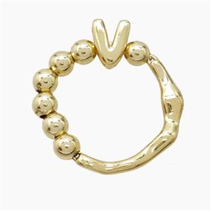 Copper Ring With Letter-V Gold Plated, approx 6-7mm, 18mm dia
