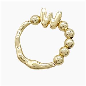 Copper Ring With Letter-W Gold Plated, approx 6-7mm, 18mm dia
