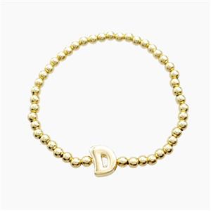 Copper Bracelet With Letter-D Stretchy Gold Plated, approx 4mm, 8-11mm, 55mm dia