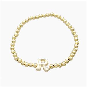 Copper Bracelet With Letter-R Stretchy Gold Plated, approx 4mm, 8-11mm, 55mm dia