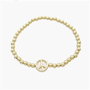 Copper Bracelet With Peace Sign Stretchy Gold Plated, approx 4mm, 8-11mm, 55mm dia