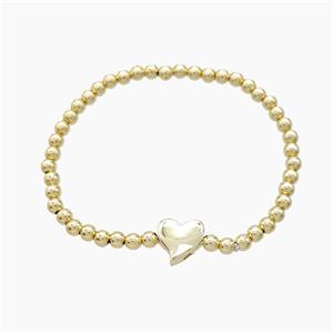 Copper Bracelet With Heart Stretchy Gold Plated, approx 4mm, 8-11mm, 55mm dia