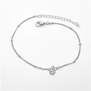 Copper Bracelet With Letter-J Pave Zirconia Platinum Plated, approx 6-9mm, 19-24cm length