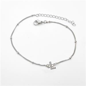 Copper Bracelet With Letter-L Pave Zirconia Platinum Plated, approx 6-9mm, 19-24cm length