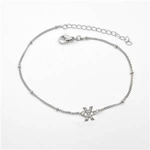 Copper Bracelet With Letter-X Pave Zirconia Platinum Plated, approx 6-9mm, 19-24cm length