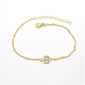 Copper Bracelet With Letter-B Pave Zirconia Gold Plated, approx 6-9mm, 19-24cm length