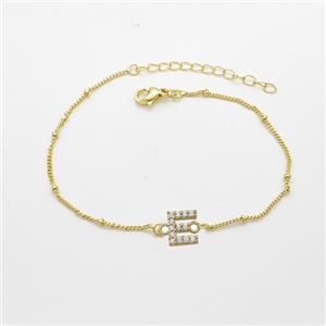 Copper Bracelet With Letter-E Pave Zirconia Gold Plated, approx 6-9mm, 19-24cm length