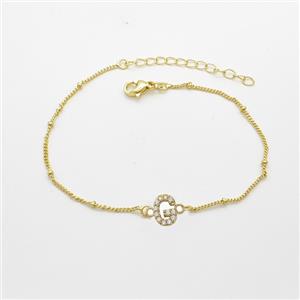Copper Bracelet With Letter-G Pave Zirconia Gold Plated, approx 6-9mm, 19-24cm length
