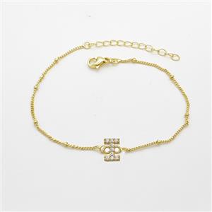 Copper Bracelet With Letter-I Pave Zirconia Gold Plated, approx 6-9mm, 19-24cm length