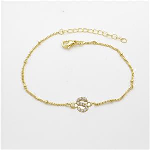 Copper Bracelet With Letter-S Pave Zirconia Gold Plated, approx 6-9mm, 19-24cm length