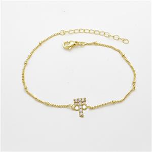 Copper Bracelet With Letter-TPave Zirconia Gold Plated, approx 6-9mm, 19-24cm length