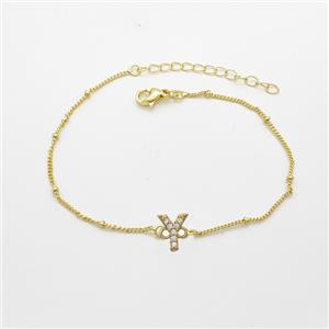 Copper Bracelet With Letter-Y Pave Zirconia Gold Plated, approx 6-9mm, 19-24cm length