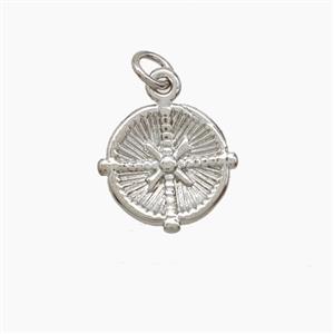 Copper Compass Pendant Platinum Plated, approx 11mm