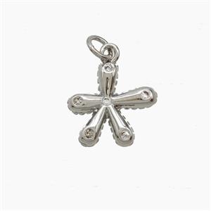 Copper Petal Flower Pendant Pave Zirconia Platinum Plated, approx 11mm