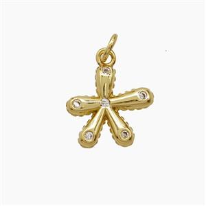 Copper Petal Flower Pendant Pave Zirconia Gold Plated, approx 11mm
