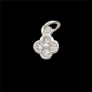 Copper Clover Pendant Pave Zirconia Shiny Silver, approx 6mm