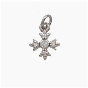 Copper Cross Pendant Pave Zirconia Platinum Plated, approx 8mm