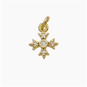 Copper Cross Pendant Pave Zirconia Gold Plated, approx 8mm