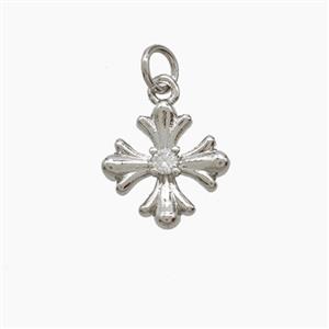 Copper Cross Pendant Pave Zirconia Platinum Plated, approx 10mm