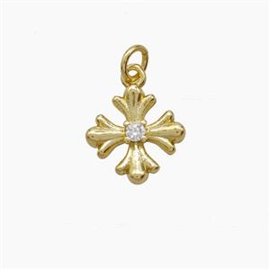 Copper Cross Pendant Pave Zirconia Gold Plated, approx 10mm