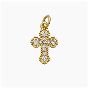 Copper Cross Pendant Pave Zirconia Gold Plated, approx 8-10mm