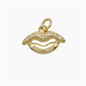 Copper Lip Pendant Pave Zirconia Gold Plated, approx 7-12.5mm