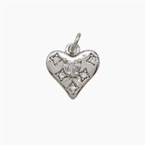 Copper Heart Pendant Pave Zirconia Platinum Plated, approx 10mm