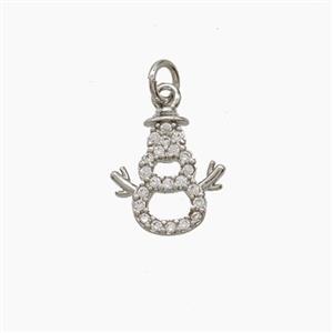 Christmas Snowman Charms Copper Pendant Pave Zirconia Platinum Plated, approx 10-12mm
