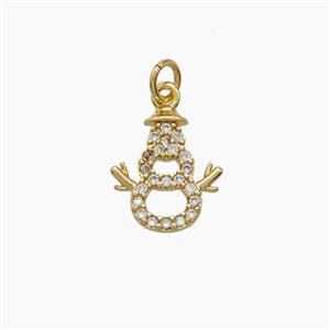 Christmas Snowman Charms Copper Pendant Pave Zirconia Gold Plated, approx 10-12mm