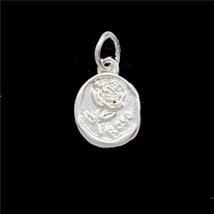 Copper Rose Flower Pendant Shiny Silver, approx 8.5-10mm