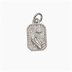 Copper Hand Moon Pendant Rectangle Platinum Plated, approx 7.5-10mm