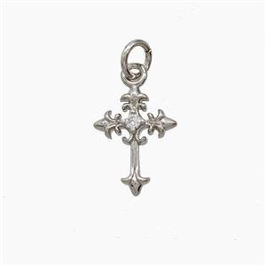 Copper Cross Pendant Pave Zirconia Platinum Plated, approx 8-11mm