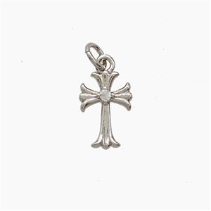Copper Cross Pendant Pave Zirconia Platinum Plated, approx 7-10mm