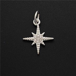 Copper Star Pendant Pave Zirconia Shiny Silver, approx 11.5mm