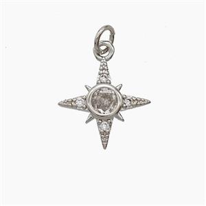 Copper Star Pendant Pave Zirconia Platinum Plated, approx 12mm