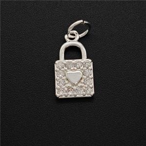 Copper Lock Pendant Pave Zirconia Shiny Silver, approx 7.5-11mm