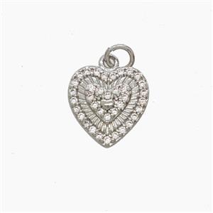 Copper Heart Pendant Pave Zirconia Platinum Plated, approx 11mm