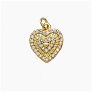 Copper Heart Pendant Pave Zirconia Gold Plated, approx 11mm