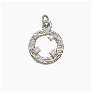 Copper Circle Pendant Pave Zirconia Platinum Plated, approx 11mm