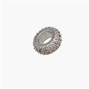 Copper Rondelle Beads Pave Zirconia Platinum Plated, approx 8mm