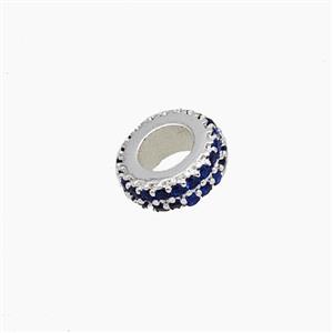 Copper Rondelle Beads Pave Zirconia Platinum Plated, approx 8mm