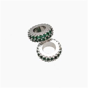 Copper Rondelle Beads Pave Zirconia Platinum Plated, approx 8mm