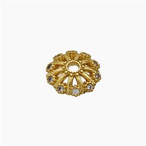 Copper Beadcaps Pave Zirconia Gold Plated, approx 10mm