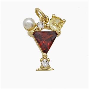 Copper Winecup Pendant Pave Zirconia Crystal Glass Gold Plated, approx 12-17mm