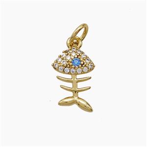 Copper Fishbone Pendant Pave Zirconia Gold Plated, approx 8-13mm