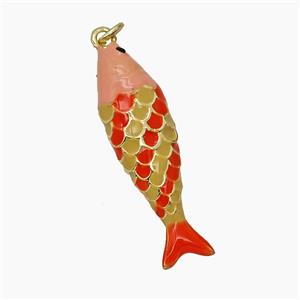 Copper Fish Pendant Red Pink Enamel Gold Plated, approx 9-30mm