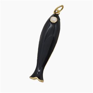 Copper Fish Pendant Black Enamel Gold Plated, approx 8-32mm