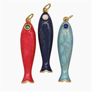 Copper Fish Pendant Enamel Gold Plated Mixed, approx 8-32mm