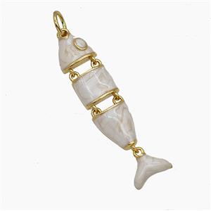 Copper Fish Pendant White Enamel Gold Plated, approx 7-30mm