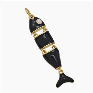 Copper Fish Pendant Black Enamel Gold Plated, approx 7-30mm